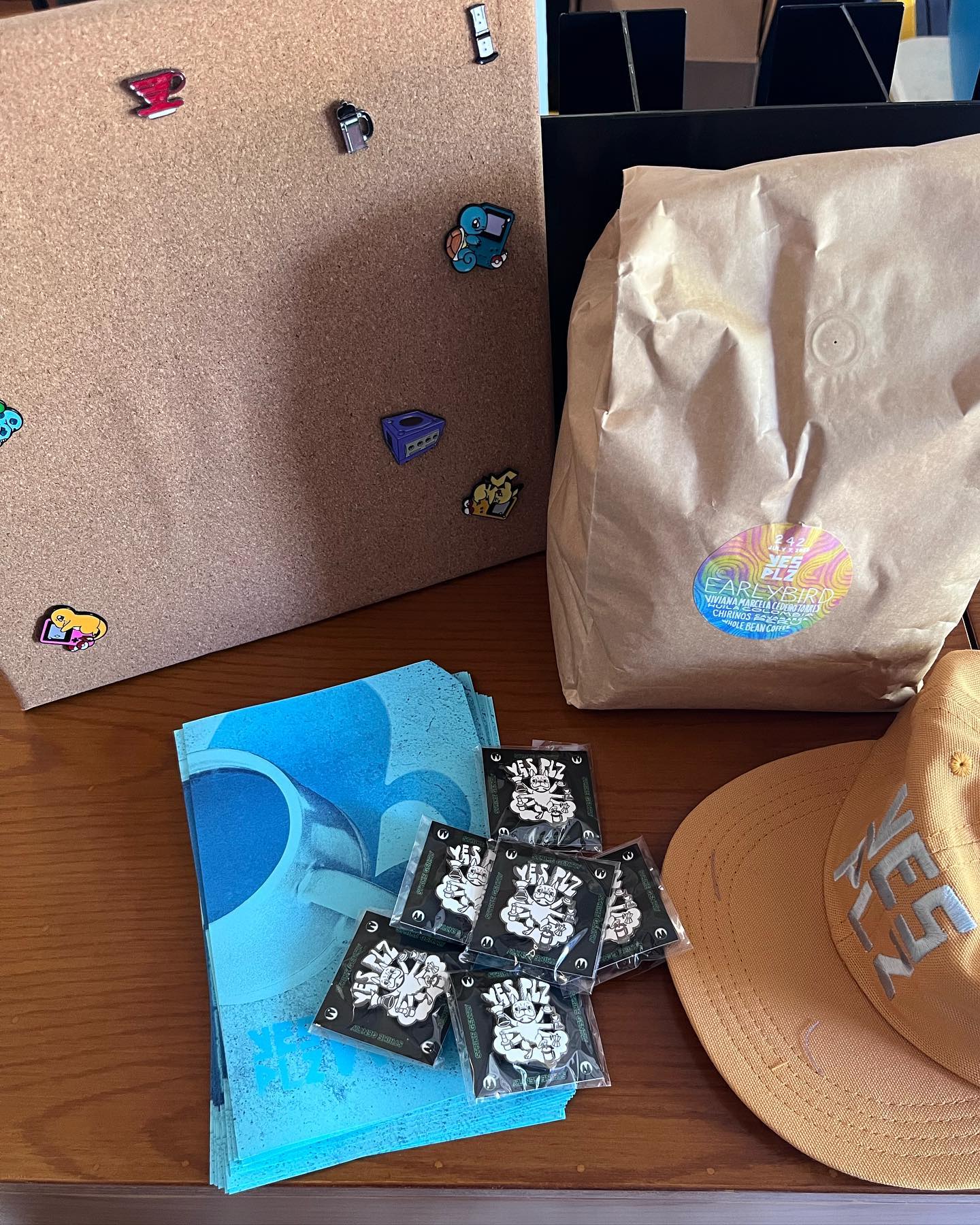 I just opened our first shipment from @yesplzdotcoffee and I about cried! I was jumping up and down because they sent us hats AND enamel pins! 🥹 we had a secret plan to do a pin trading board on our cart and we’ve been adding pins to it for weeks and this was just so exciting! Thank you @yesplzdotcoffee we are so excited to be selling your coffee!